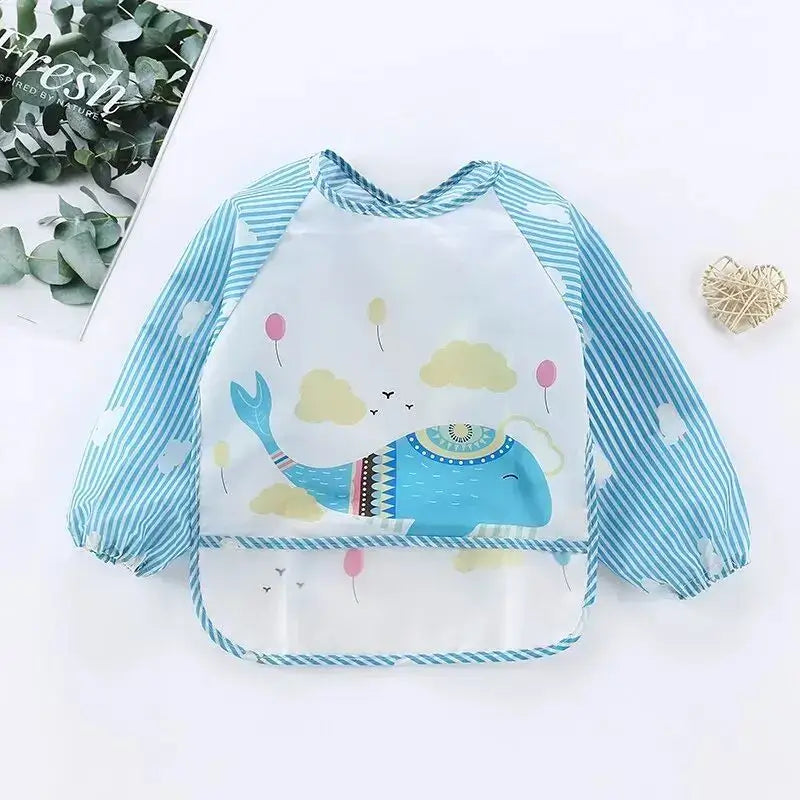 1Pcs Waterproof Cartoon Long Sleeve Art Apron Animal Smock Soft Baby Bib Burp Clothes