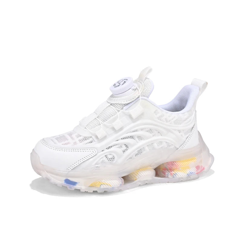 Girls new breathable mesh surface rotating button thick soled air cushion student running shoes non-slip sneakers for boys