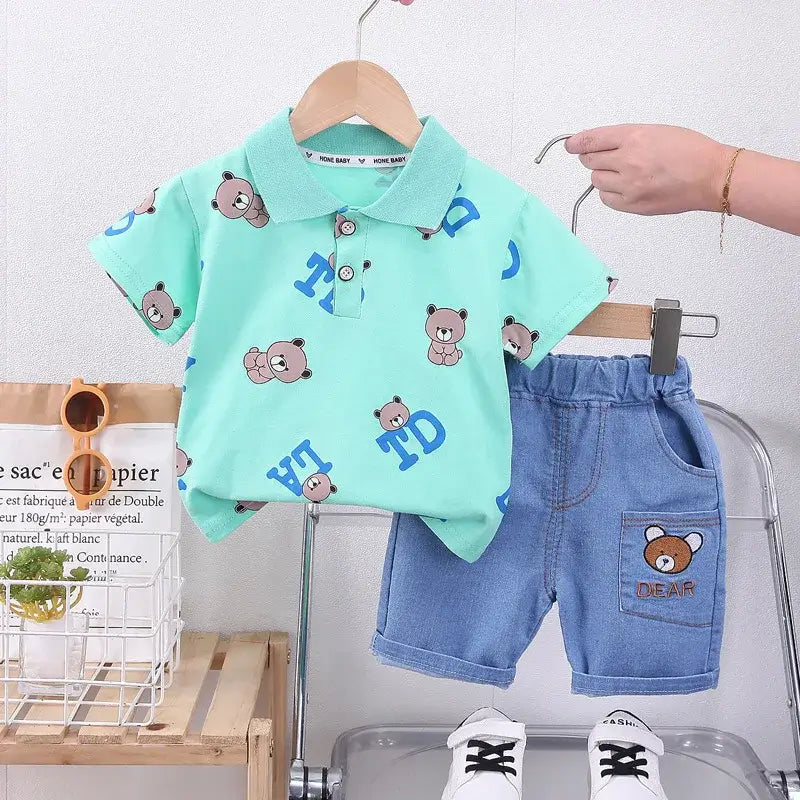 Baby Boys Clothes Sets Summer Kids Cotton Cartoon Bear T-shirt+Shorts Suit Toddler Outfit Boy Clothes Children Costume 1 -5Year