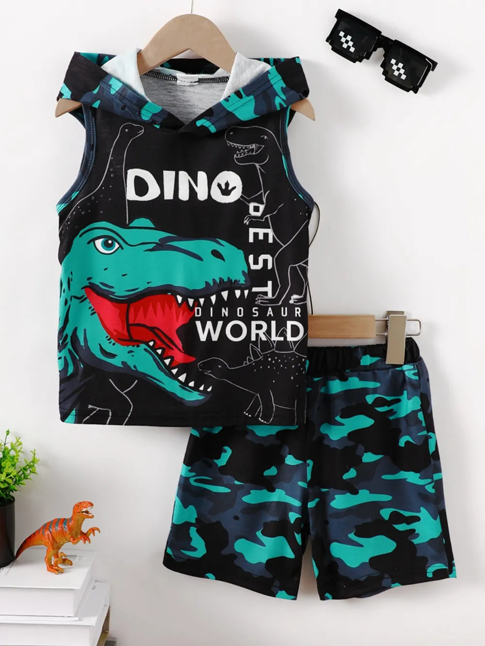 Kids Dinosaur Sleeveless Hoodie & Pants Set | Kira’s Little Wonders