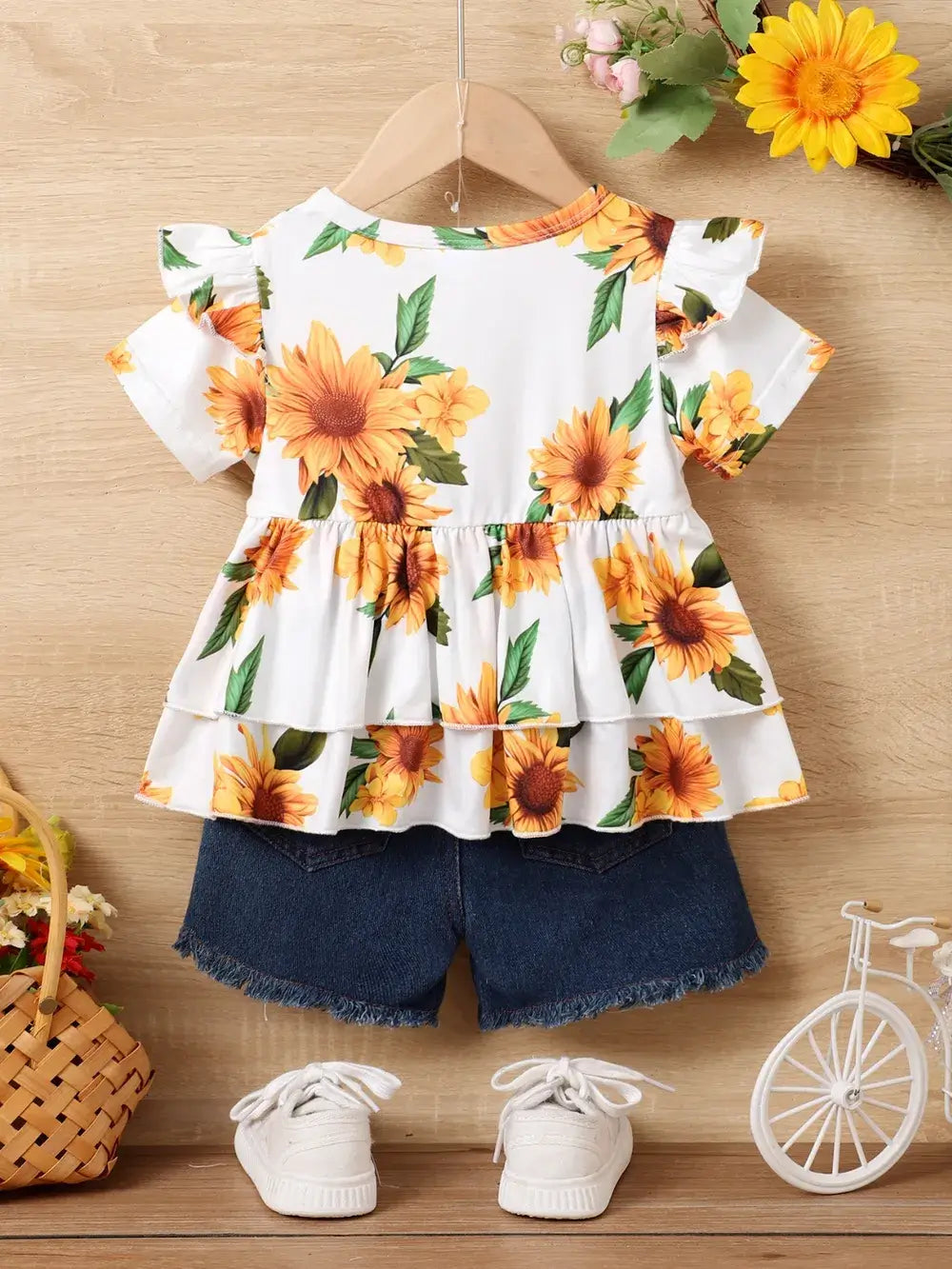 Girls Sunflower Ruffled Top and Shorts Set | Kira’s Little Wonders