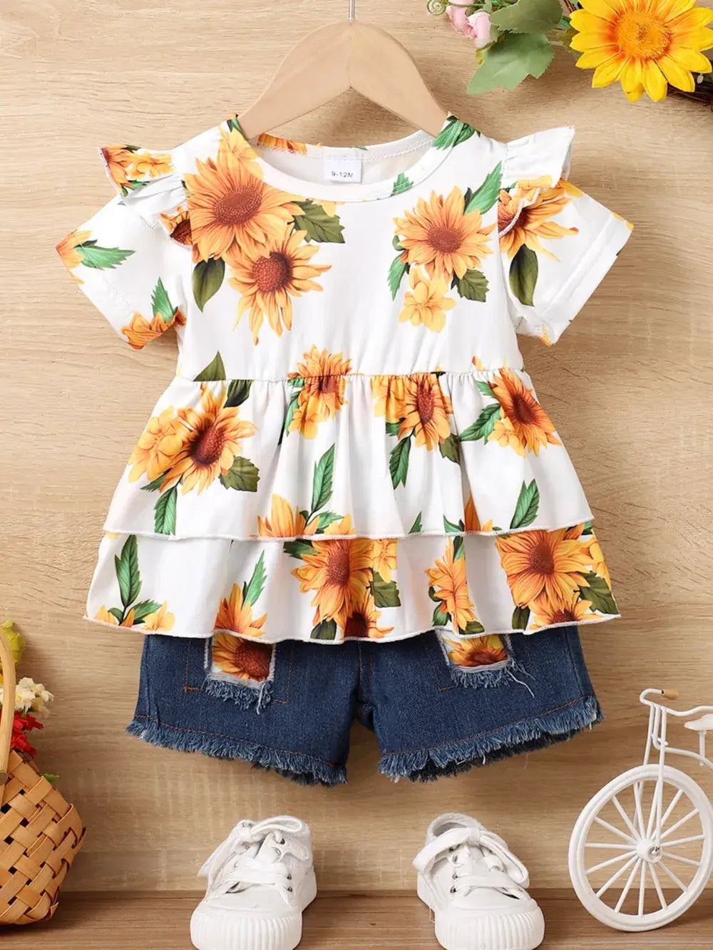 Girls Sunflower Ruffled Top and Shorts Set | Kira’s Little Wonders