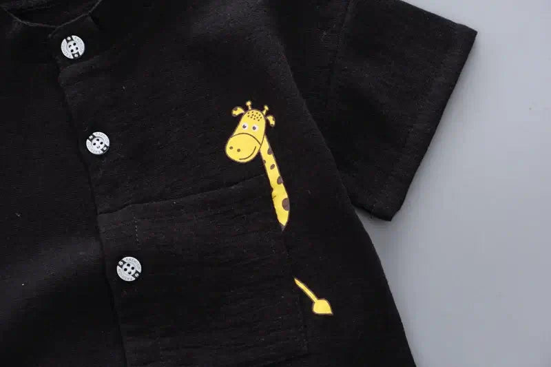 New Summer  Hot Sale Toddler Kids Baby Boys Shirt Cartoon Tops Denim Shorts Pants Outfits Set Baby Clothes