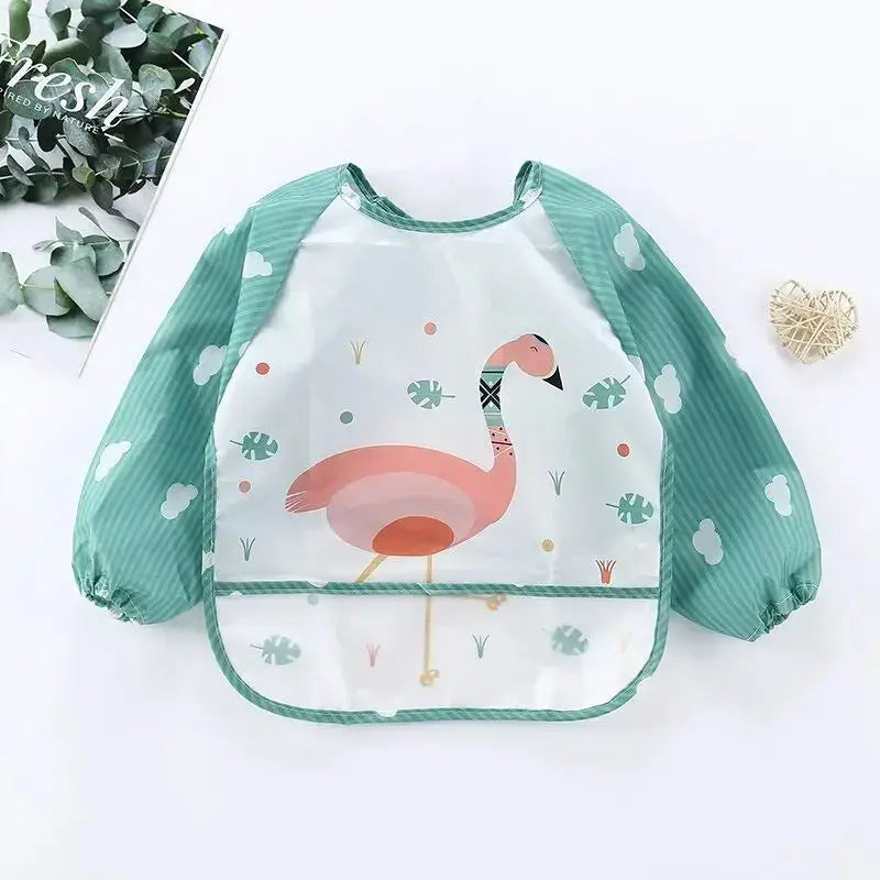 1Pcs Waterproof Cartoon Long Sleeve Art Apron Animal Smock Soft Baby Bib Burp Clothes