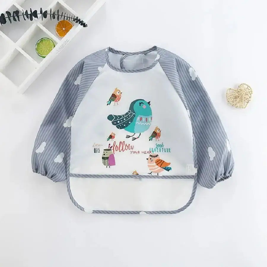 1Pcs Waterproof Cartoon Long Sleeve Art Apron Animal Smock Soft Baby Bib Burp Clothes