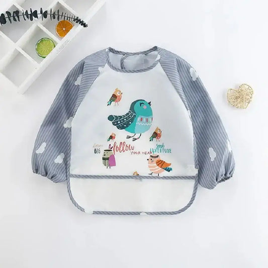 1Pcs Waterproof Cartoon Long Sleeve Art Apron Animal Smock Soft Baby Bib Burp Clothes