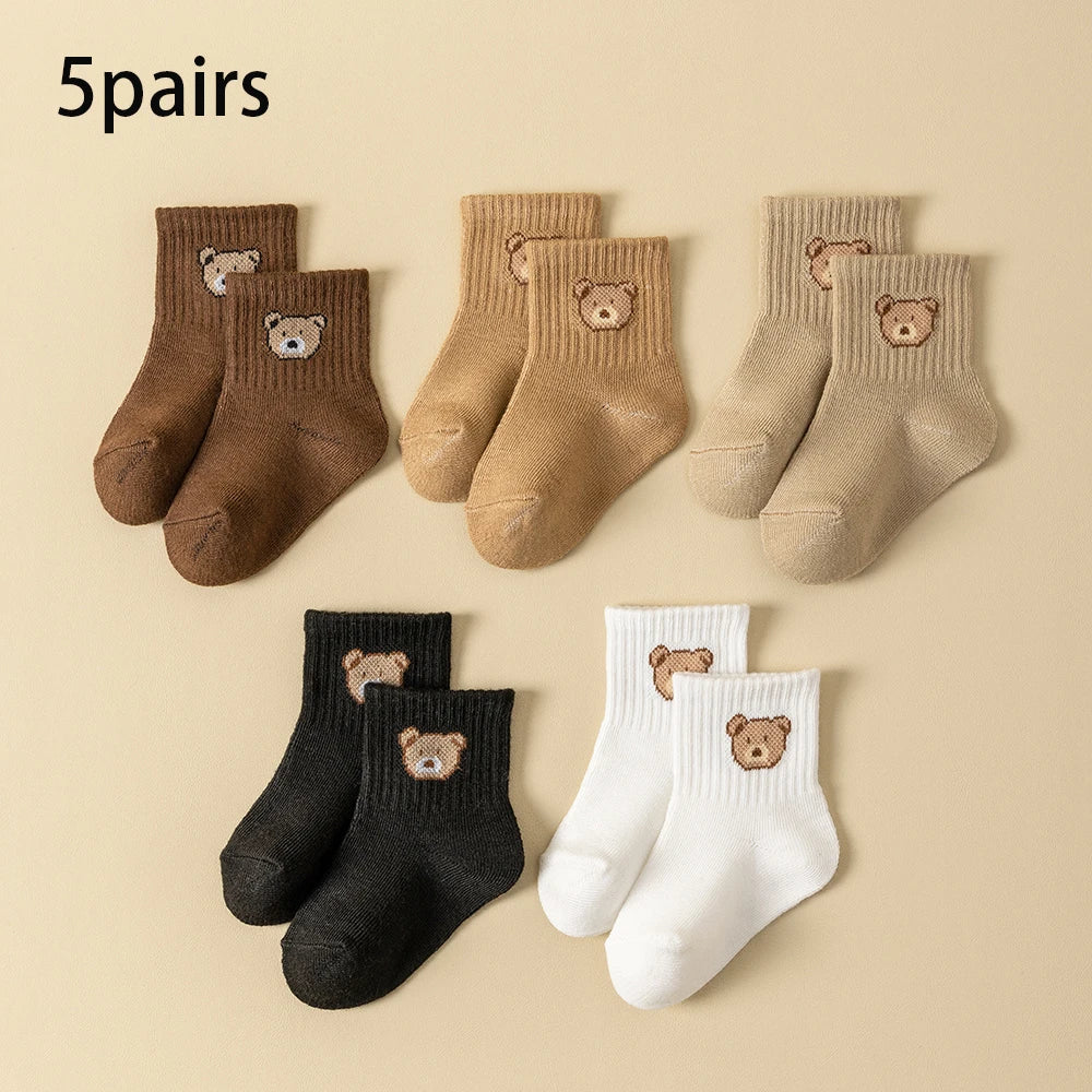 5 Soft Comfortable Breathable Cartoon Bear socks