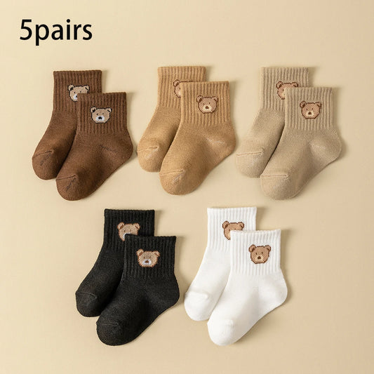 5 Soft Comfortable Breathable Cartoon Bear socks