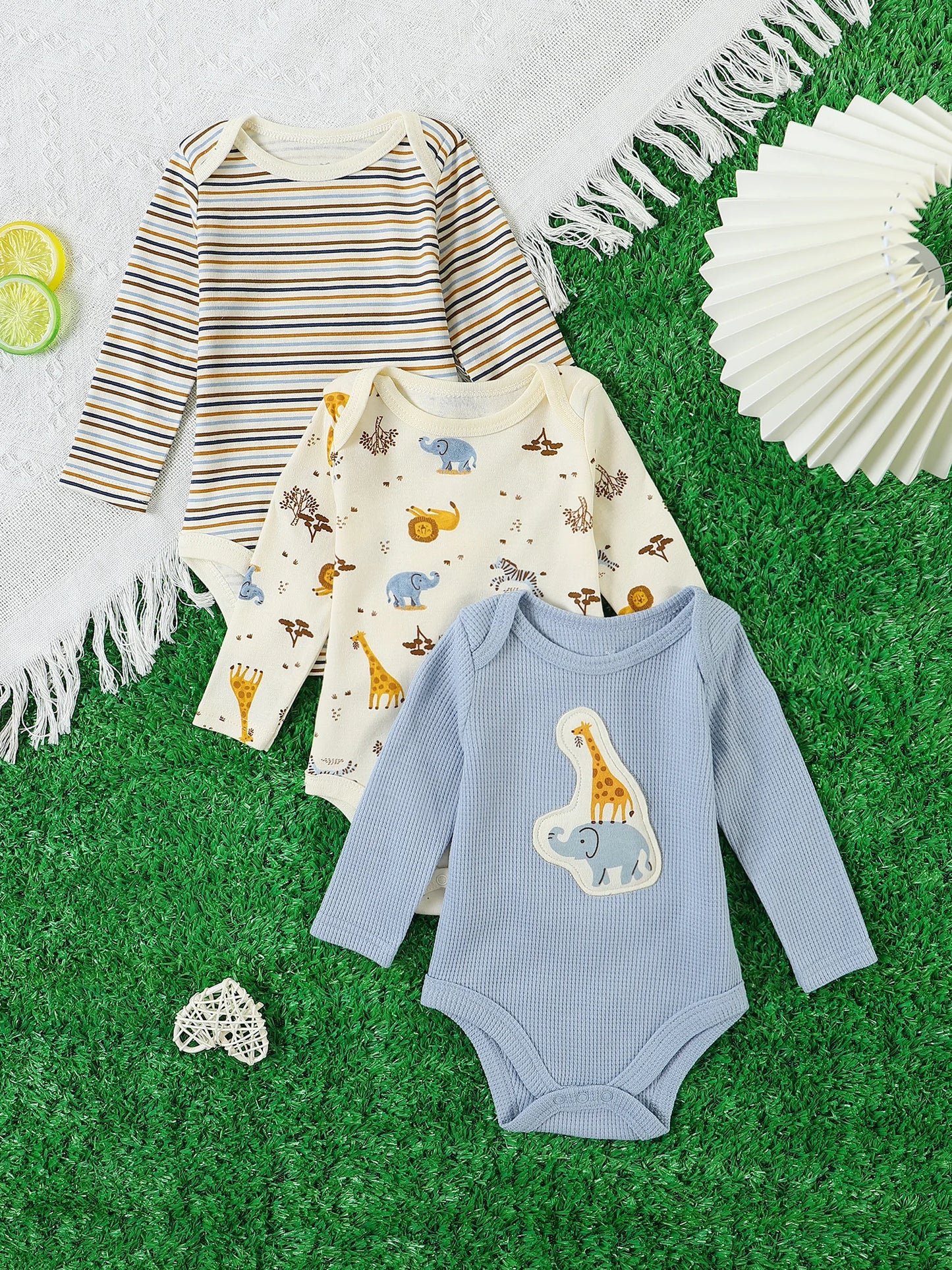 Baby boy onesie 3PCS New style baby boy clothes Spring/Autumn long-sleeved onesie Cotton fabric Suitable for 0-9months