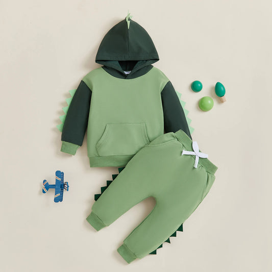 1-6Y Toddler Boy Dinosaur Costume Contrast Color Long Sleeve Hoodie Sweatshirt Elastic Waist Pants 2 Piece Boys Outfits Set