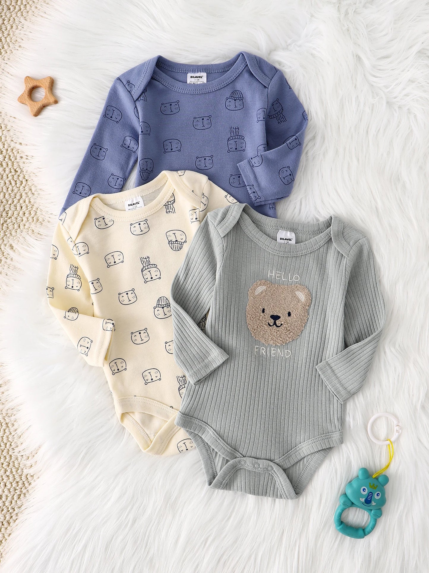 Baby boy onesie 3PCS New style baby boy clothes Spring/Autumn long-sleeved onesie Cotton fabric Suitable for 0-9months