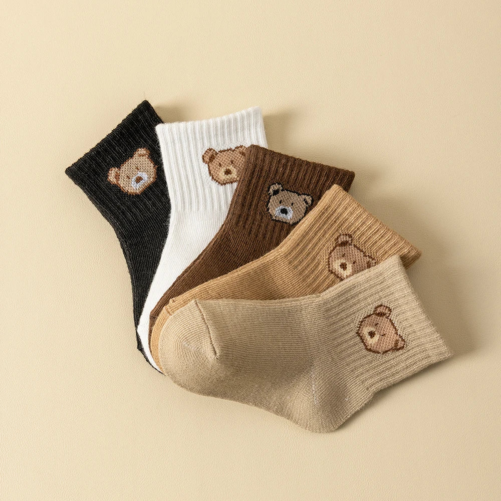 5 Soft Comfortable Breathable Cartoon Bear socks