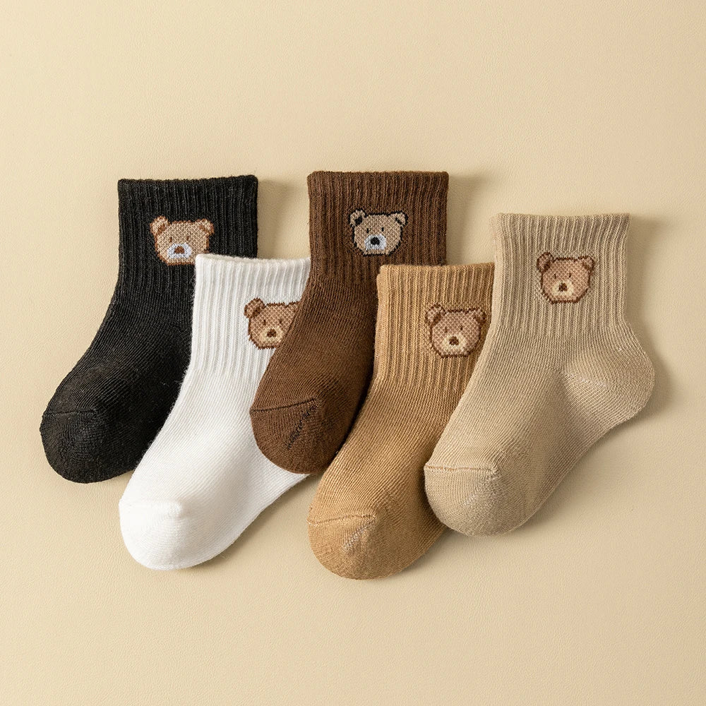 5 Soft Comfortable Breathable Cartoon Bear socks