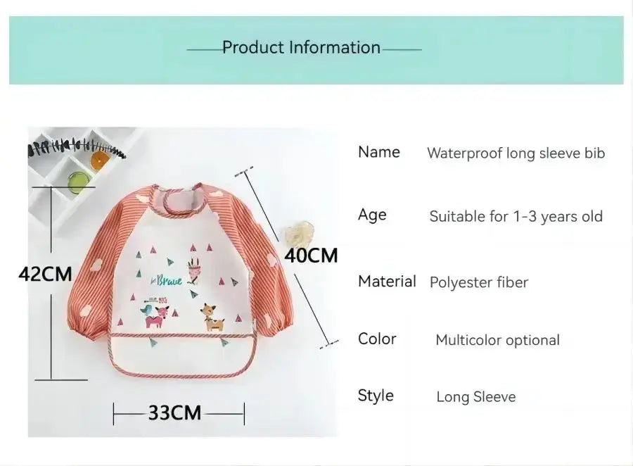 1Pcs Waterproof Cartoon Long Sleeve Art Apron Animal Smock Soft Baby Bib Burp Clothes