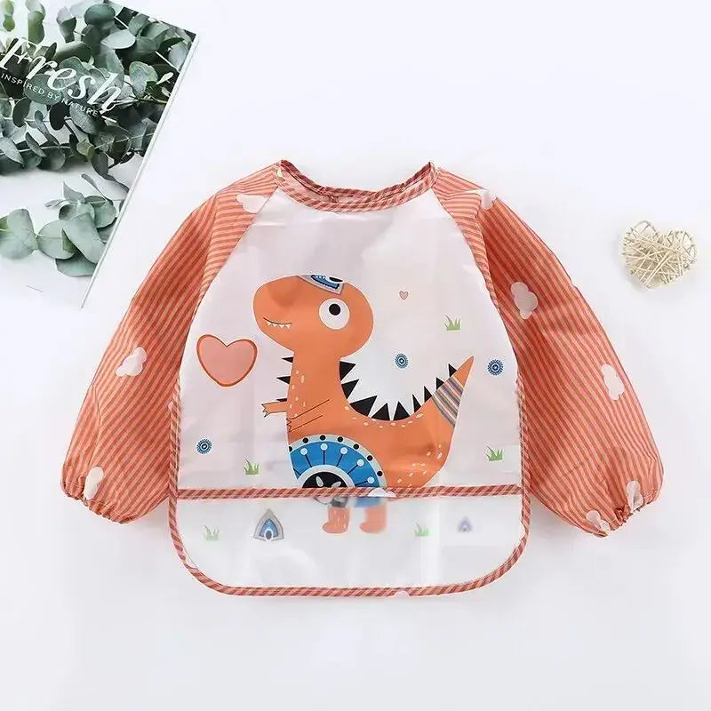 1Pcs Waterproof Cartoon Long Sleeve Art Apron Animal Smock Soft Baby Bib Burp Clothes