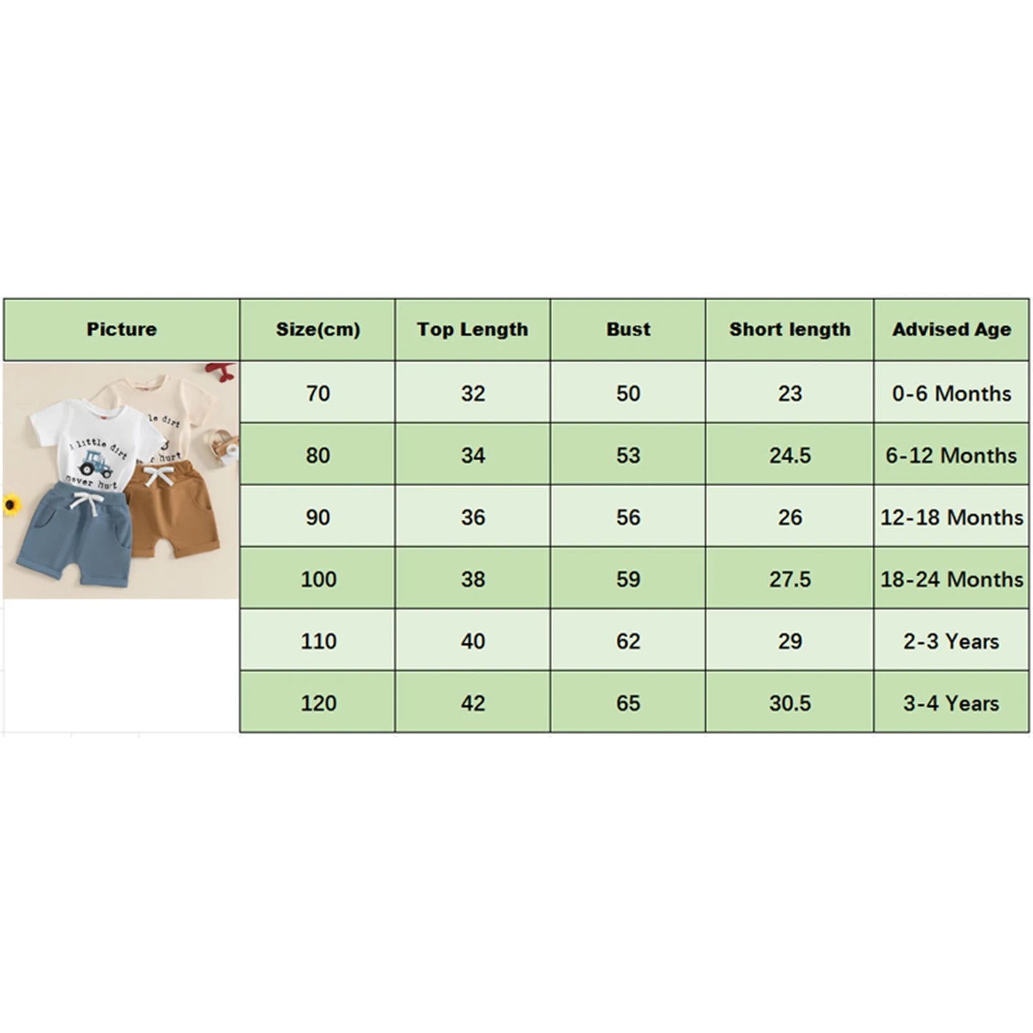 Toddler Boy Shorts Set Letter Tractor Print Short Sleeve Round Neck T-Shirt with Solid Shorts 2Pcs Outfit