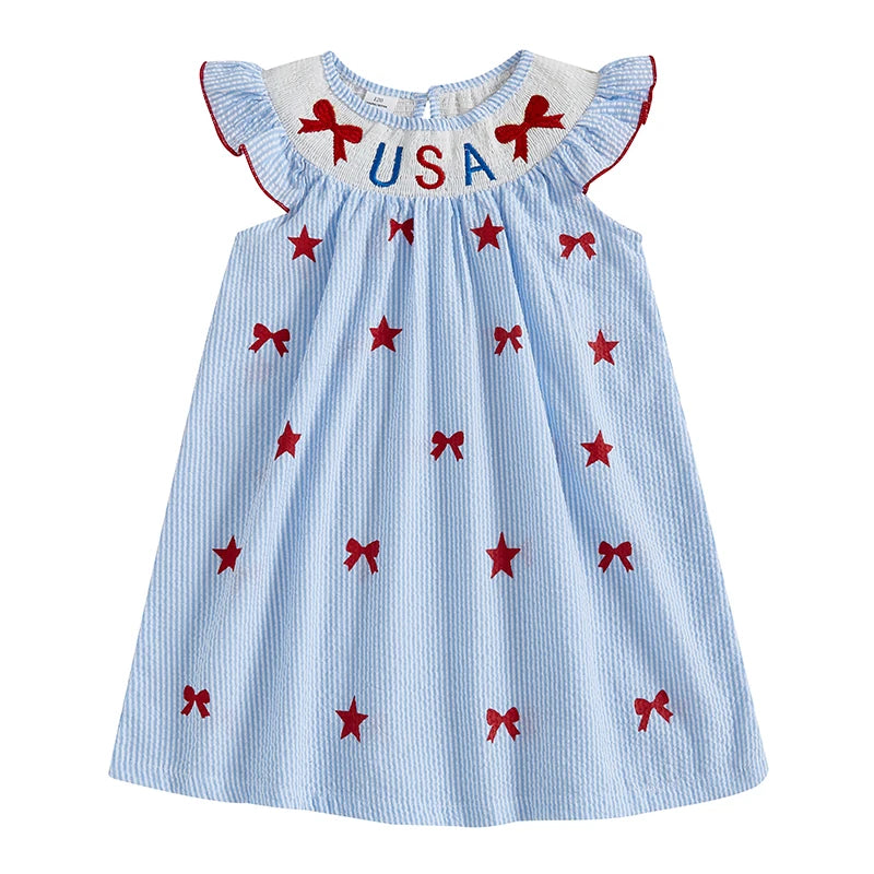 Toddler 4th of July  Ruffle Sleeve Smocked Dress