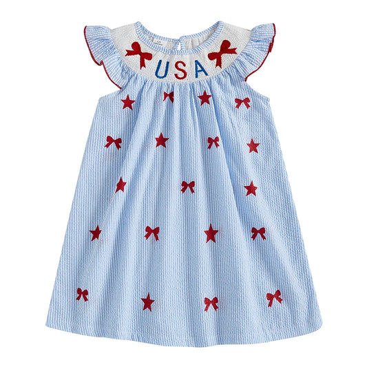 Toddler 4th of July  Ruffle Sleeve Smocked Dress