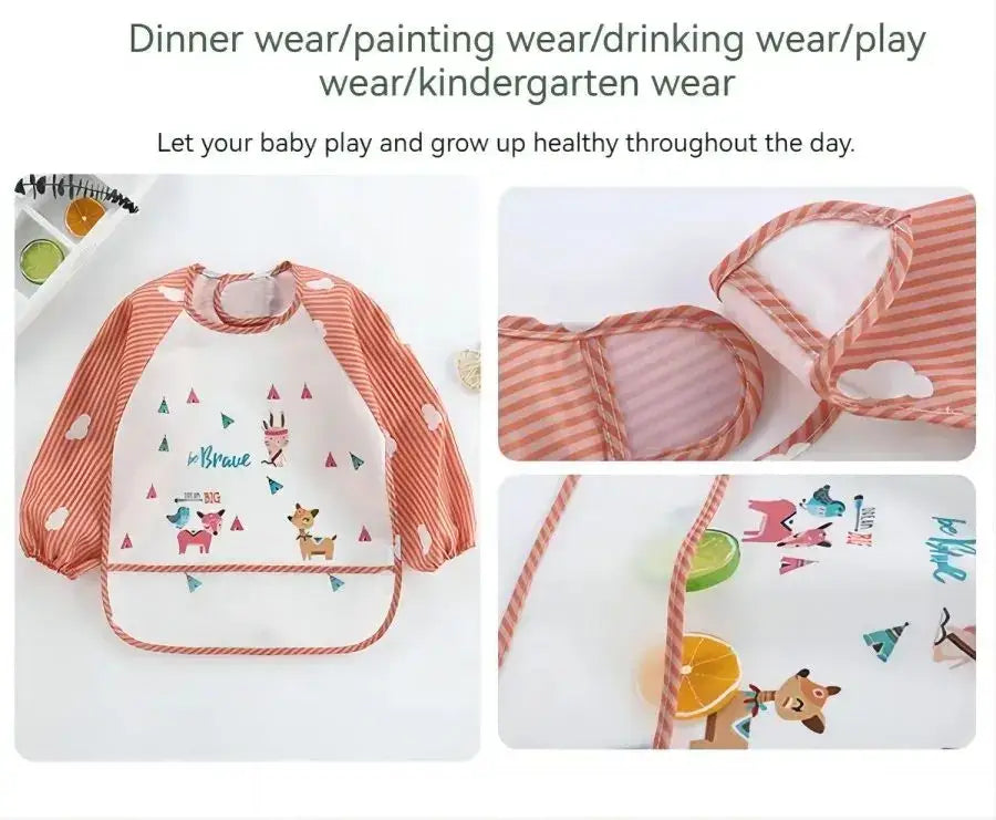 1Pcs Waterproof Cartoon Long Sleeve Art Apron Animal Smock Soft Baby Bib Burp Clothes