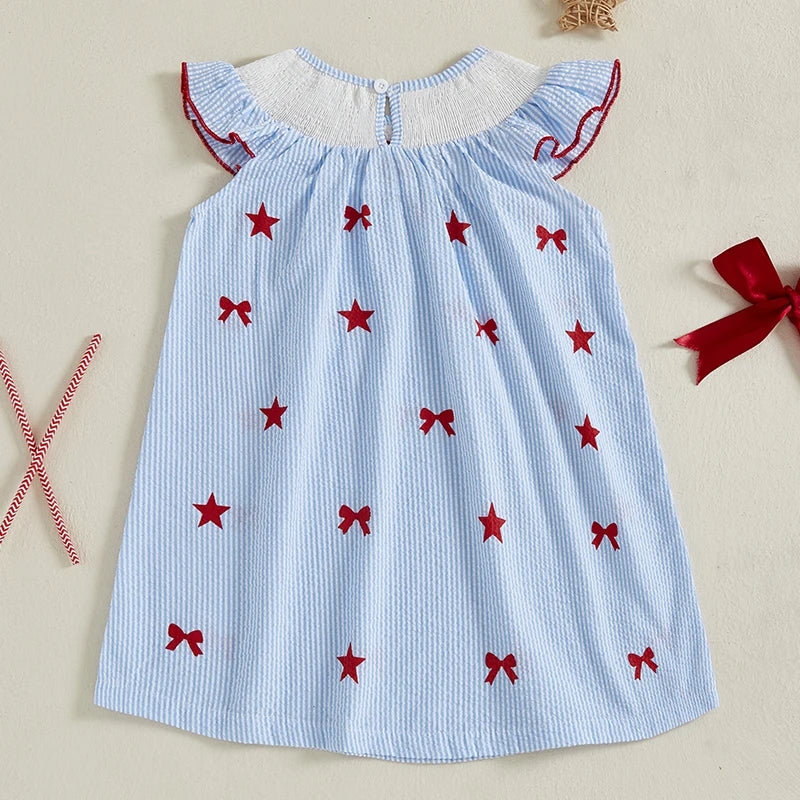 Toddler 4th of July  Ruffle Sleeve Smocked Dress