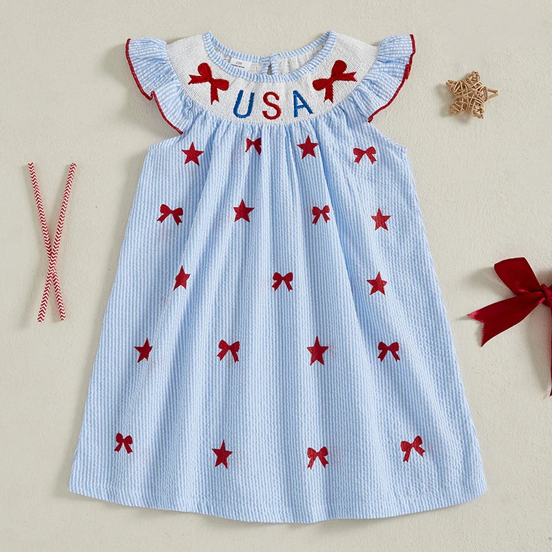 Toddler 4th of July  Ruffle Sleeve Smocked Dress