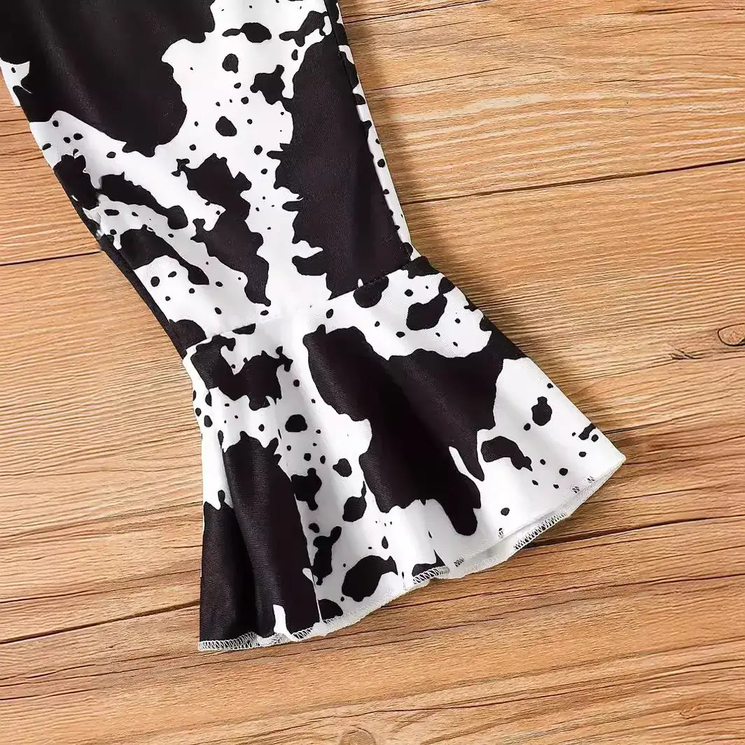 Baby girl bubble sleeve bag buttocks triangle sweater full print flared pants