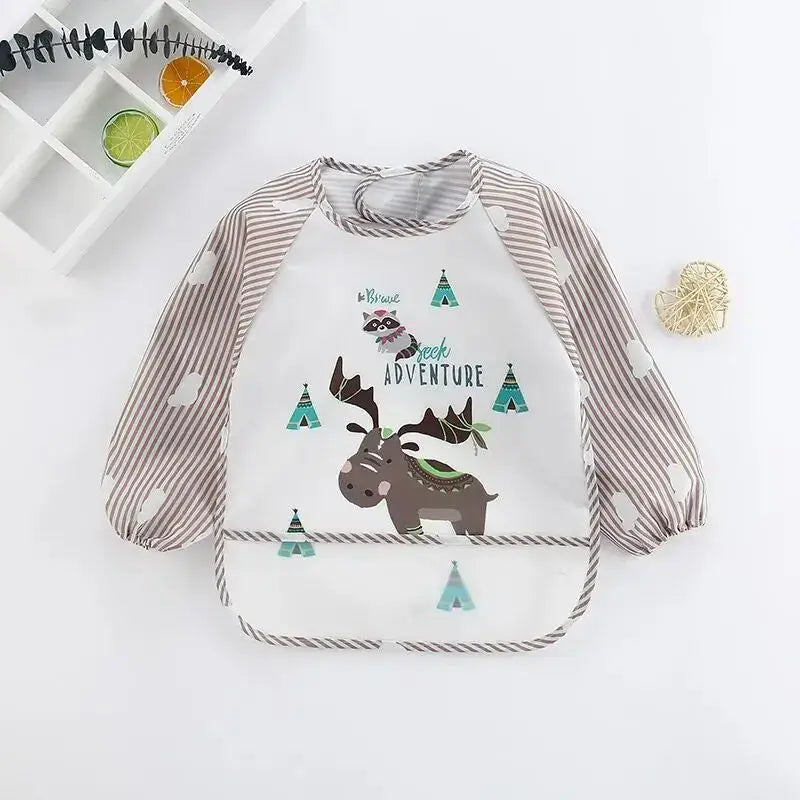 1Pcs Waterproof Cartoon Long Sleeve Art Apron Animal Smock Soft Baby Bib Burp Clothes