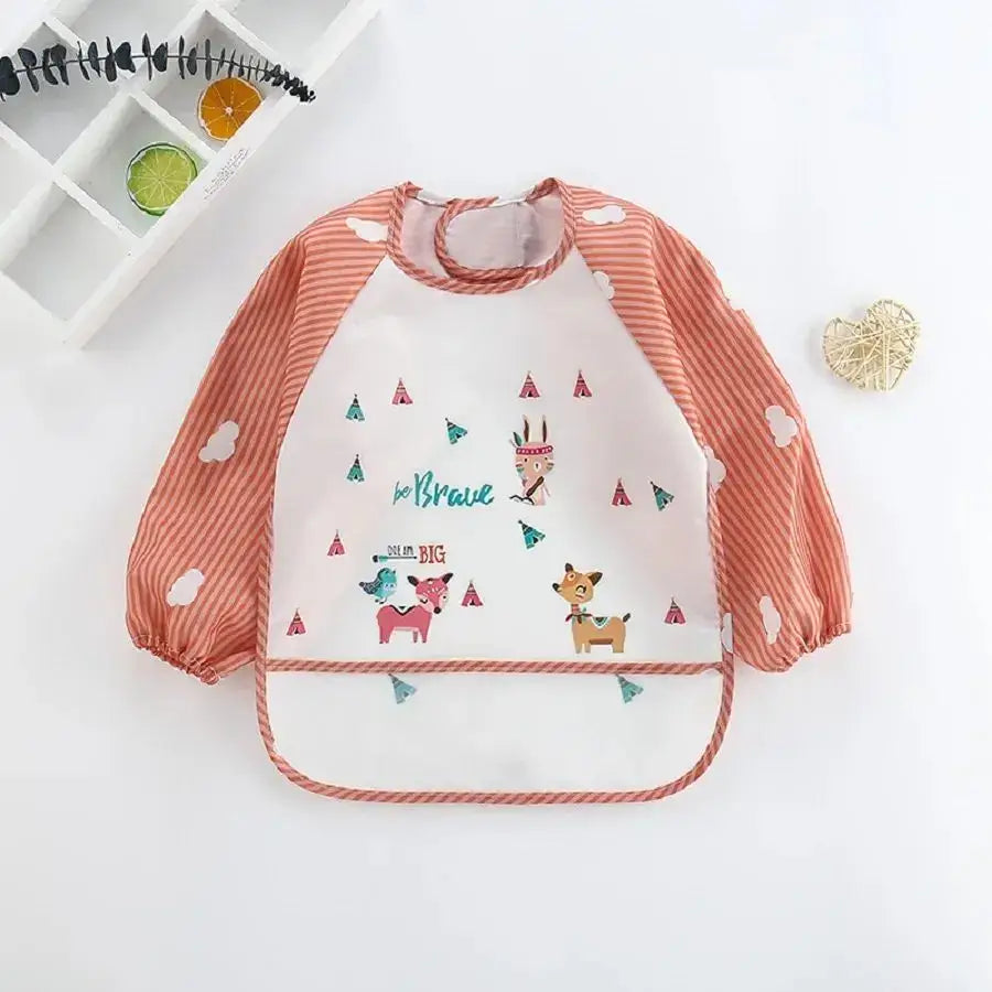 1Pcs Waterproof Cartoon Long Sleeve Art Apron Animal Smock Soft Baby Bib Burp Clothes