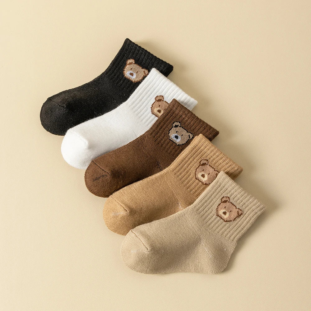 5 Soft Comfortable Breathable Cartoon Bear socks