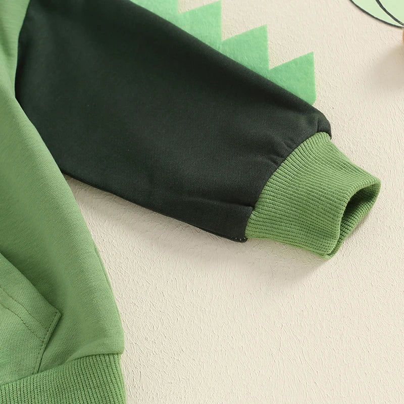 1-6Y Toddler Boy Dinosaur Costume Contrast Color Long Sleeve Hoodie Sweatshirt Elastic Waist Pants 2 Piece Boys Outfits Set