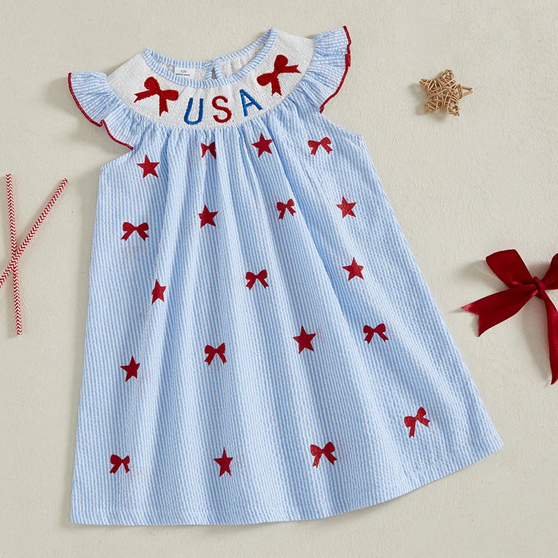 Toddler 4th of July  Ruffle Sleeve Smocked Dress