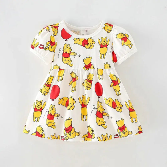 Full-print Winnie Baby Girls Dress Summer Clothing Cartoon Cute Baby Girl Short Sleeve Casual Skirt Children's Clothes Dresses