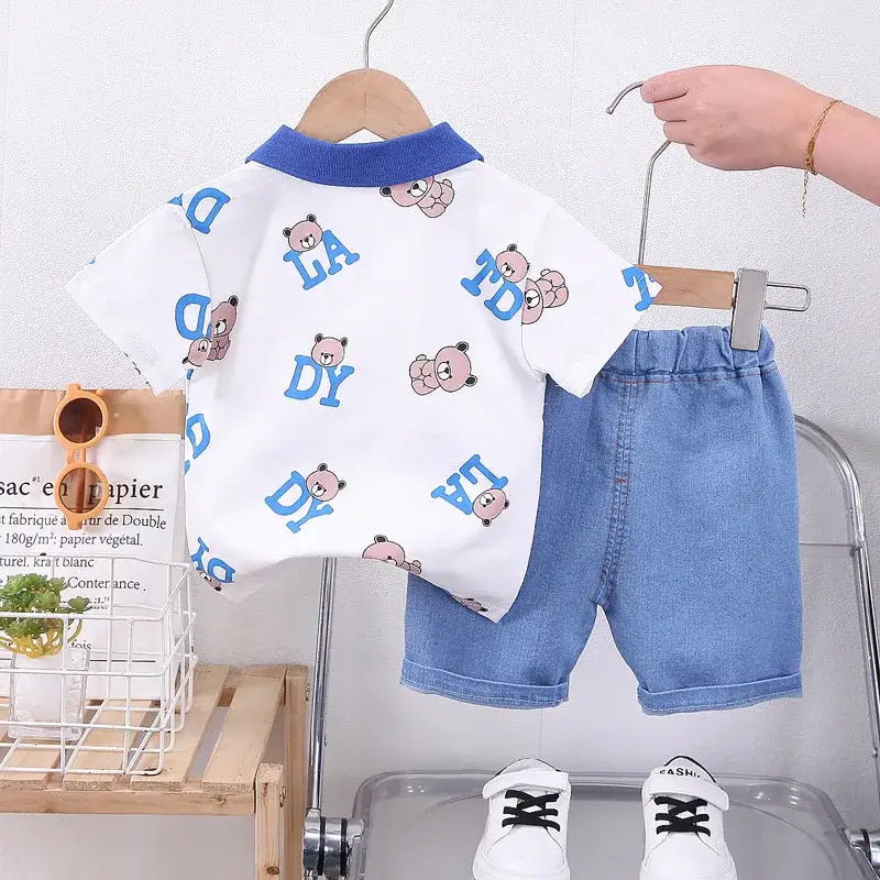 Baby Boys Clothes Sets Summer Kids Cotton Cartoon Bear T-shirt+Shorts Suit Toddler Outfit Boy Clothes Children Costume 1 -5Year