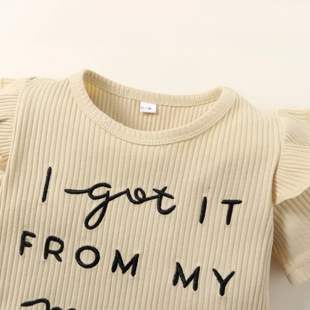 2PCS Toddler Girl Set Letter Print Short Sleeve Top Checkered Shorts