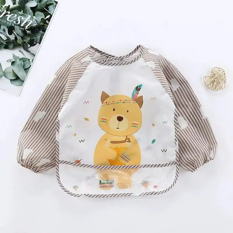 1Pcs Waterproof Cartoon Long Sleeve Art Apron Animal Smock Soft Baby Bib Burp Clothes