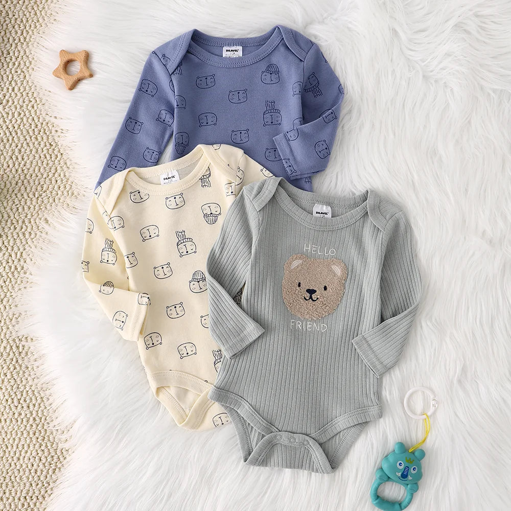 Baby boy onesie 3PCS New style baby boy clothes Spring/Autumn long-sleeved onesie Cotton fabric Suitable for 0-9months